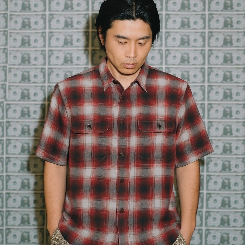Supreme Plaid Flannel Shirt Short Sleeve Men Red Casual Button Down Pockets XL